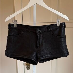 American Retro Black Leather Women Shorts
